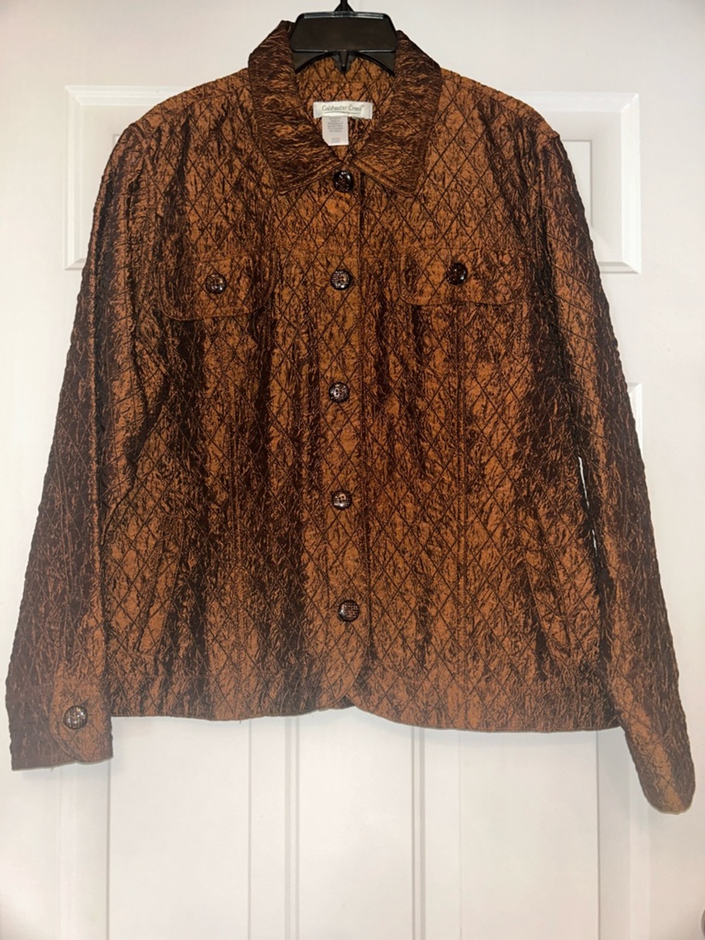 Coldwater Creek Quilted Button Jacket 1X Brown Shimmer Career Glam